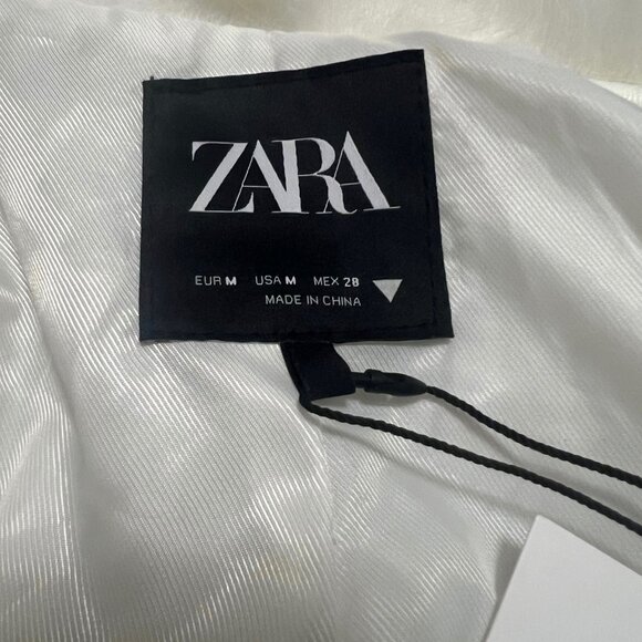 NEW Zara White Faux Fur Jacket Lapel Collar Size Medium NWT - Picture 9 of 11